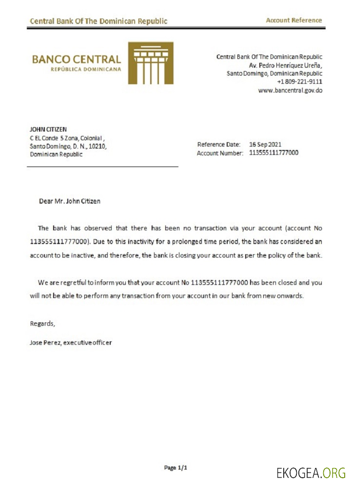 Référence Dominique , Central Bank , closure